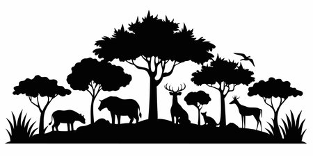 Wildlife forest silhouette vector on white backgroundのイラスト素材