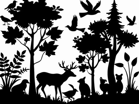 Wildlife forest silhouette vector on white backgroundのイラスト素材