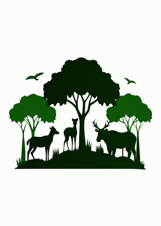 Wildlife forest silhouette vector on white backgroundのイラスト素材