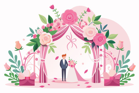 Pink floral wedding vector on white backgroundのイラスト素材