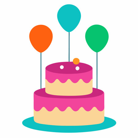 Birthday cake with balloons on white background