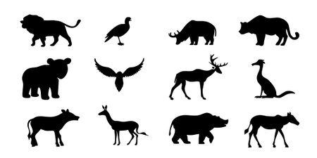 Wild animal silhouette collection on white backgroundのイラスト素材