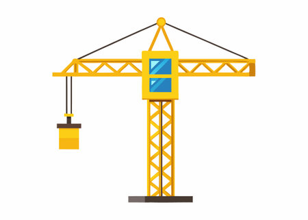Yellow tower crane vector art on white background