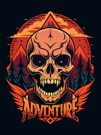 Vintage Adventure graphic with skull illustration tshirt designのイラスト素材