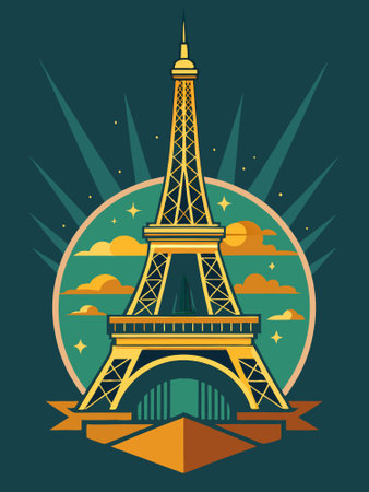 Vintage the Eiffel Tower t-shirt graphics illustrationのイラスト素材