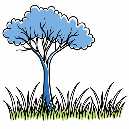 Green grass with tree illustration on white backgroundのイラスト素材