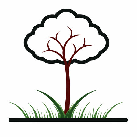 Green grass with tree illustration on white backgroundのイラスト素材