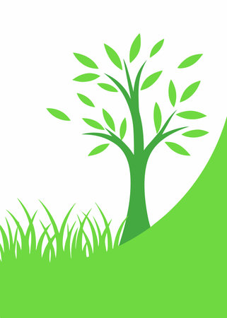 Green grass with tree illustration on white backgroundのイラスト素材