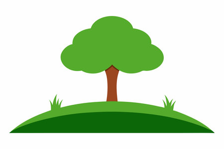Green grass with tree illustration on white backgroundのイラスト素材