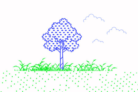 Green grass with tree illustration on white backgroundのイラスト素材