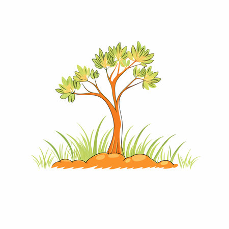 Green grass with tree illustration on white backgroundのイラスト素材