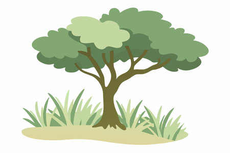 Green grass with tree illustration on white backgroundのイラスト素材