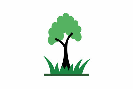 Green grass with tree illustration on white backgroundのイラスト素材