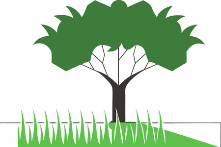 Green grass with tree illustration on white backgroundのイラスト素材