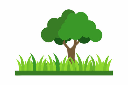 Green grass with tree illustration on white backgroundのイラスト素材