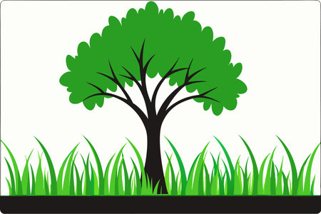 Green grass with tree illustration on white backgroundのイラスト素材