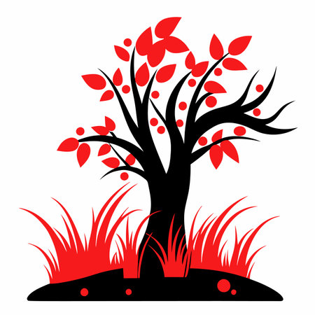 Green grass with tree illustration on white backgroundのイラスト素材