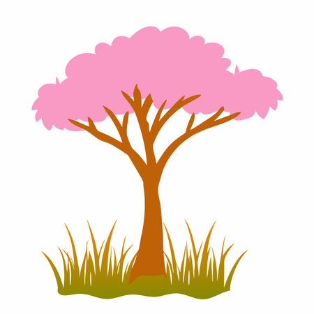 Green grass with tree illustration on white backgroundのイラスト素材