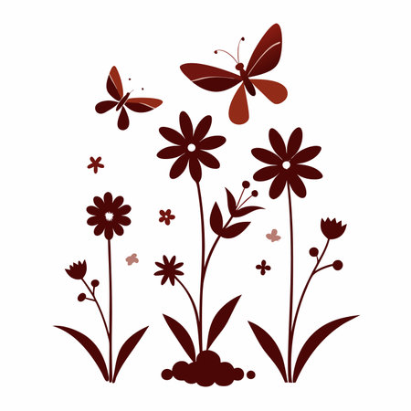 Butterflies and dragonflies in flower garden vector illustration on white backgroundのイラスト素材