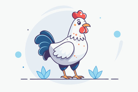 chicken in cartoon style vector illustration on white backgroundのイラスト素材