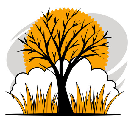 Green grass with tree illustration on white backgroundのイラスト素材