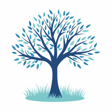 Green grass with tree illustration on white backgroundのイラスト素材