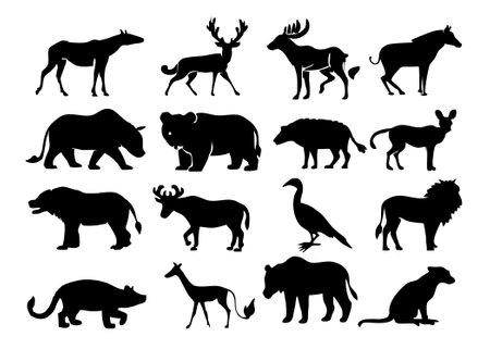 Wild animal silhouette collection on white backgroundのイラスト素材