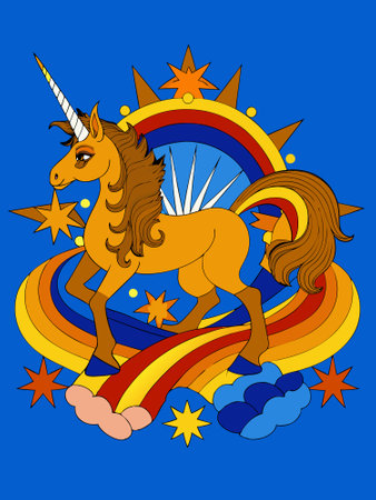 Unicorn and rainbow illustration for t-shirt graphicsのイラスト素材