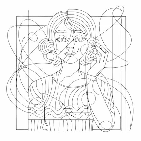 Stylish girl abstract minimal continuous line art on white background