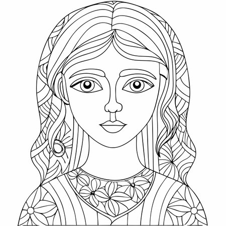 Stylish girl abstract minimal continuous line art on white backgroundのイラスト素材