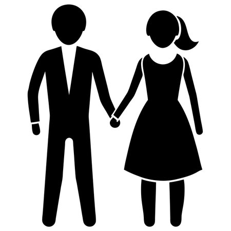 couple holding hands silhouette vector art on white backgroundのイラスト素材