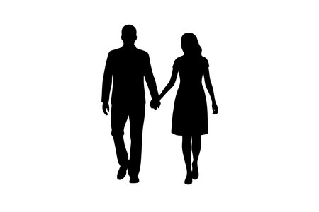 couple holding hands silhouette vector art on white backgroundのイラスト素材