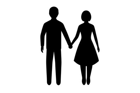 couple holding hands silhouette vector art on white backgroundのイラスト素材