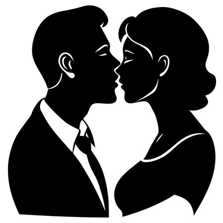 couple kissing silhouette vector art on white backgroundのイラスト素材