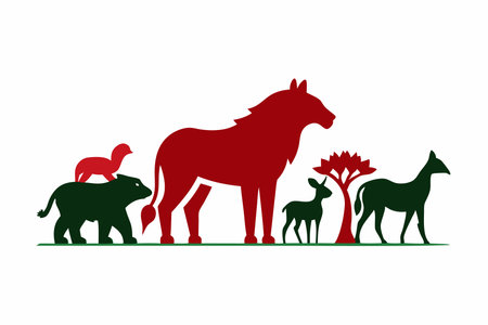 wild animals silhouette vector art on white backgroundのイラスト素材