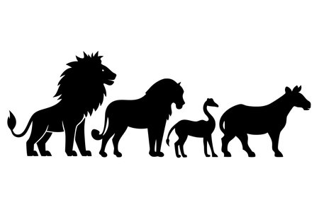wild animals silhouette vector art on white backgroundのイラスト素材