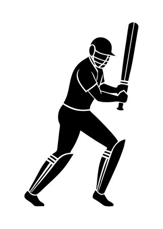 Cricket Player silhouette vector art on white backgroundのイラスト素材