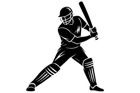 Cricket Player silhouette vector art on white backgroundのイラスト素材