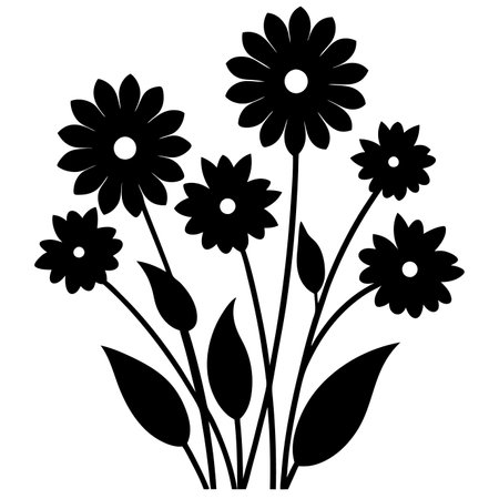 Garden Flowers silhouette vector art on white backgroundのイラスト素材