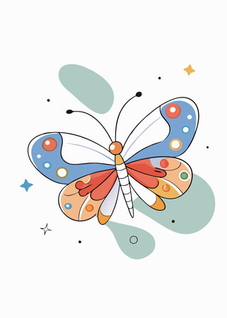 Colorful butterfly illustration on white backgroundのイラスト素材