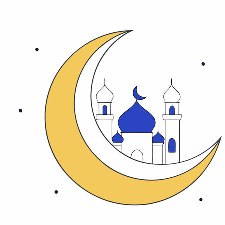 Islamic moon illustration art on white backgroundのイラスト素材