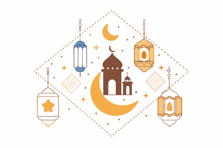 Islamic Ramadan illustration on white backgroundのイラスト素材