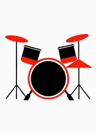 Drum Set silhouette vector on white backgroundのイラスト素材