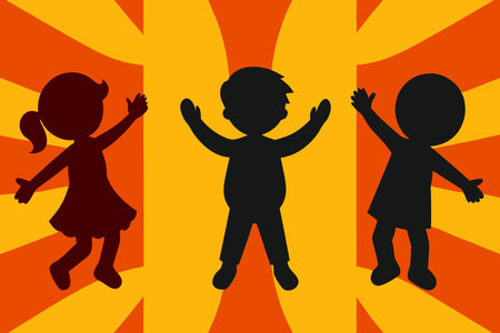 Happy children silhouette vector on white backgroundのイラスト素材