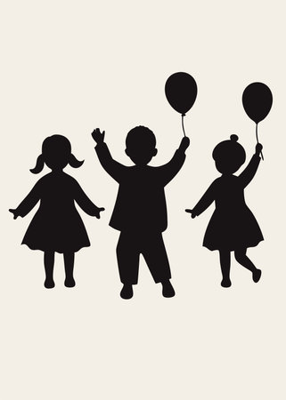 Happy children silhouette vector on white backgroundのイラスト素材