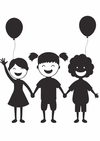Happy children silhouette vector on white backgroundのイラスト素材