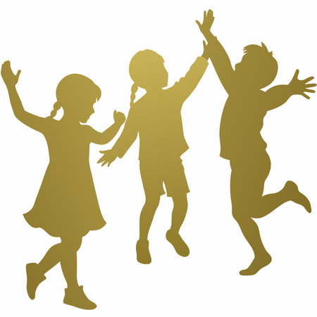 Happy children silhouette vector on white backgroundのイラスト素材