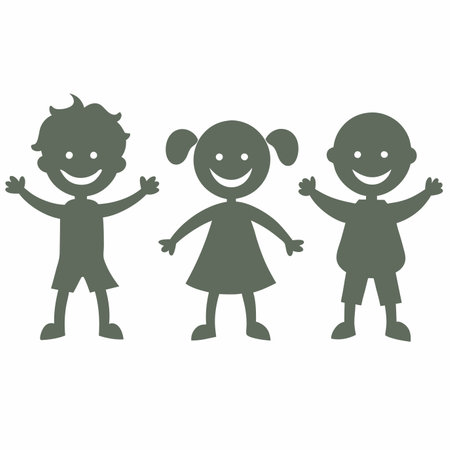 Happy children silhouette vector on white backgroundのイラスト素材
