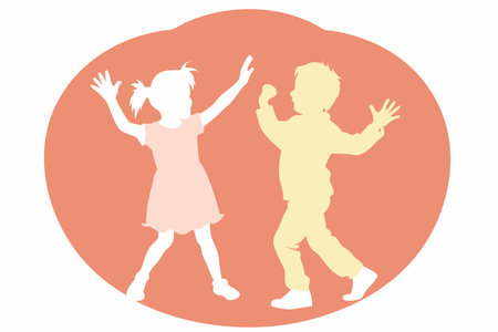 Happy children silhouette vector on white backgroundのイラスト素材