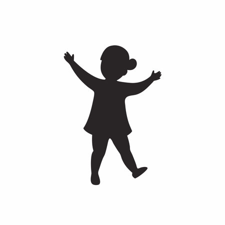 Happy children silhouette vector on white backgroundのイラスト素材